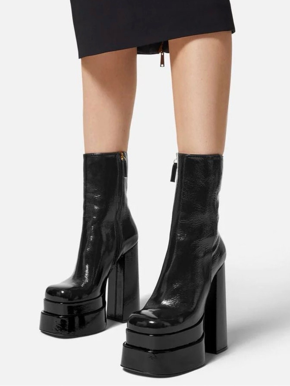 Authentic New Versace Aevitas Black Patent Leather Platform Ankle Boots
